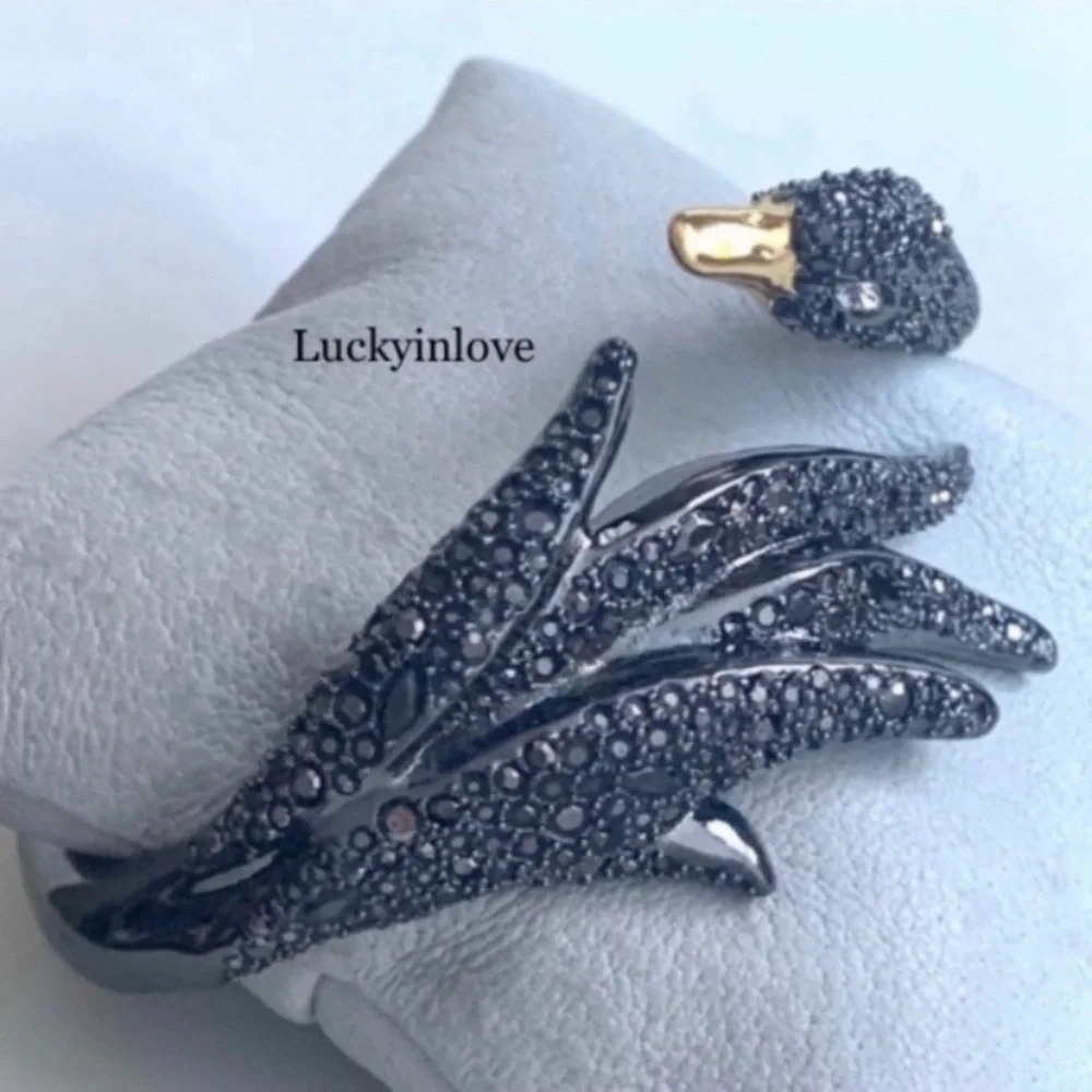 ALEXIS BITTAR • NEW Rare Black Crystal Swan Gold
Hinged Bypass Bangle Bracelet - Picture 3 of 7